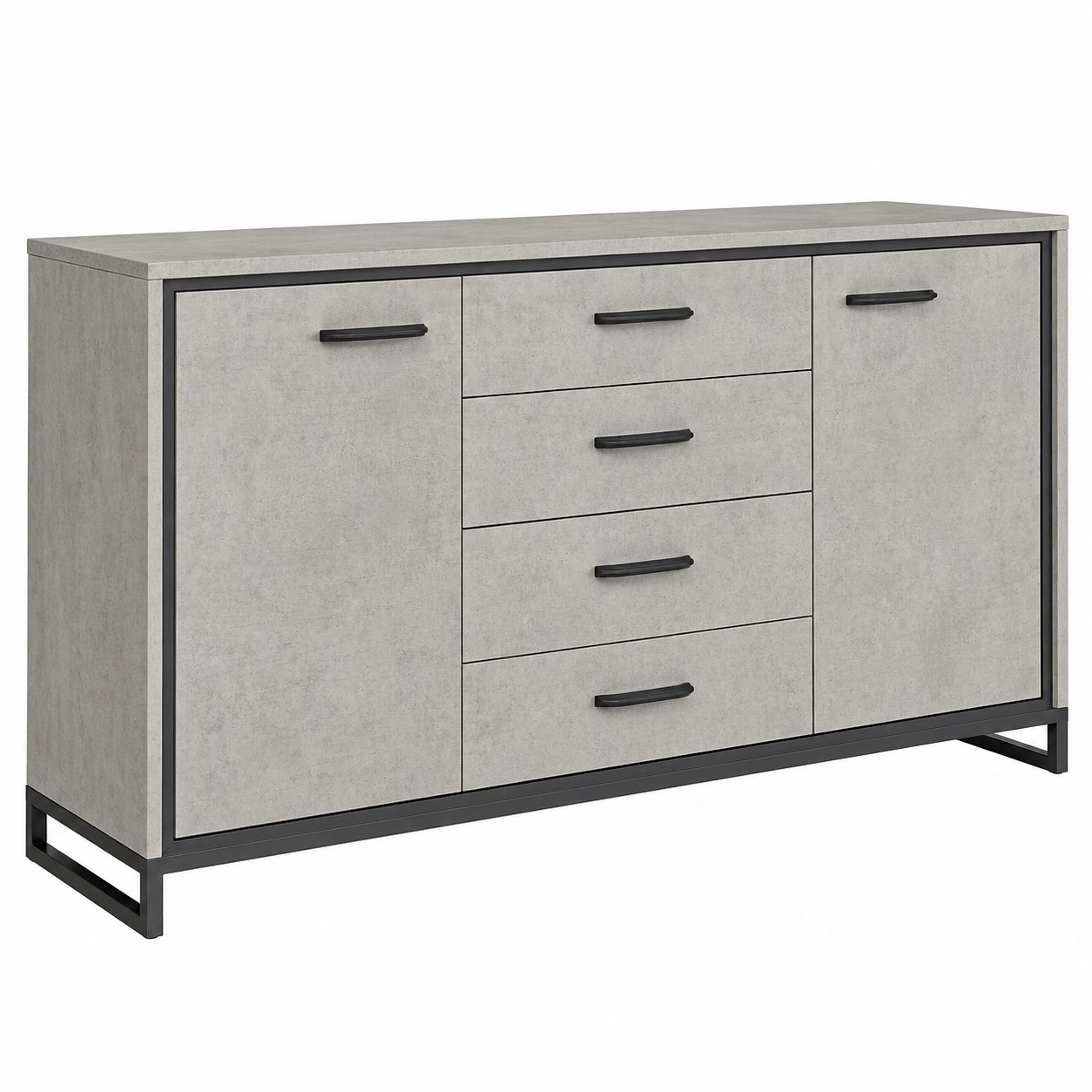 Sideboard Modern Beton Grau Metallgestell 4 Schubladen 2 Tueren 212x40x86 cm-decohelpdesk