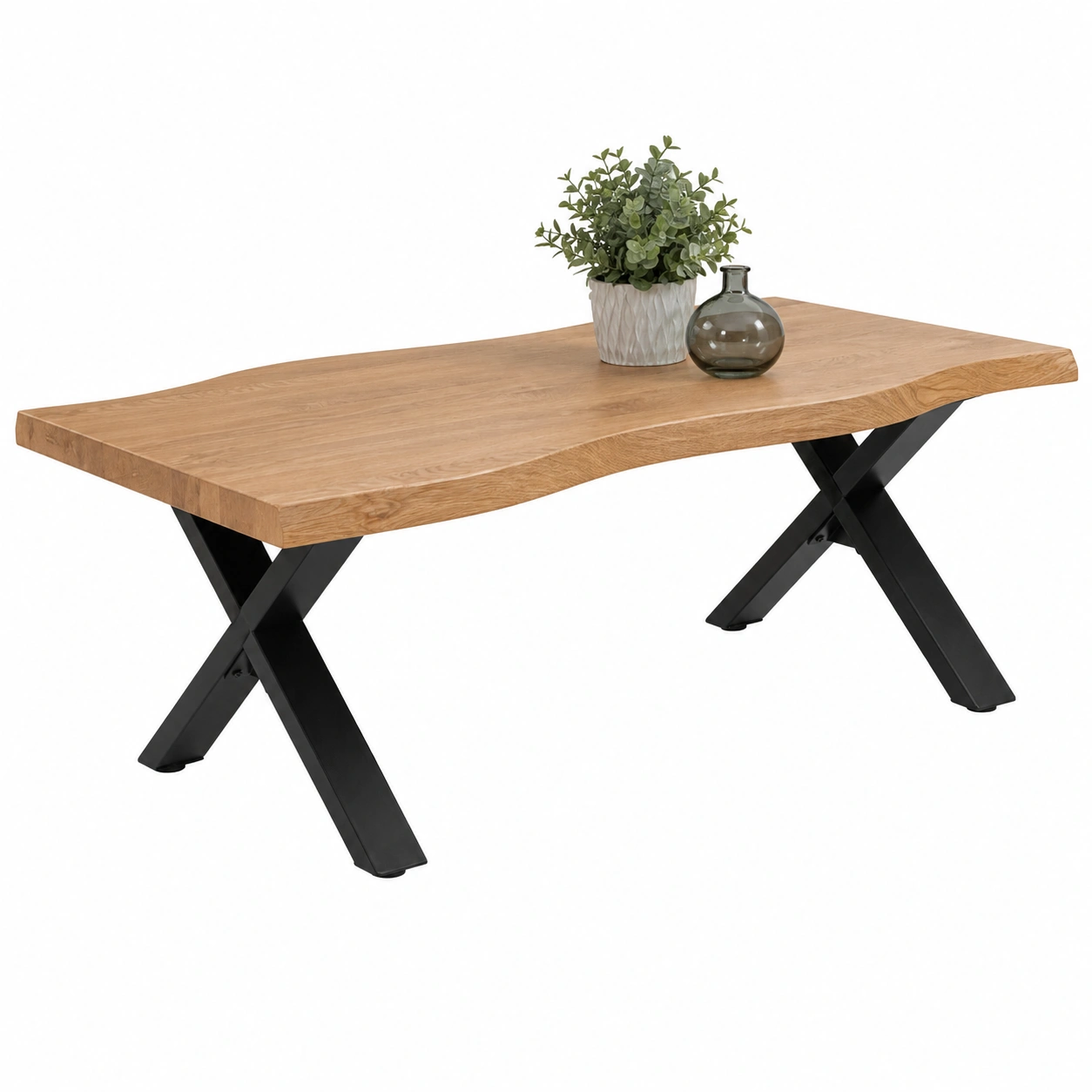 Moderner Couchtisch mit organischer Tischplatte und X Metallgestell-furnisupport