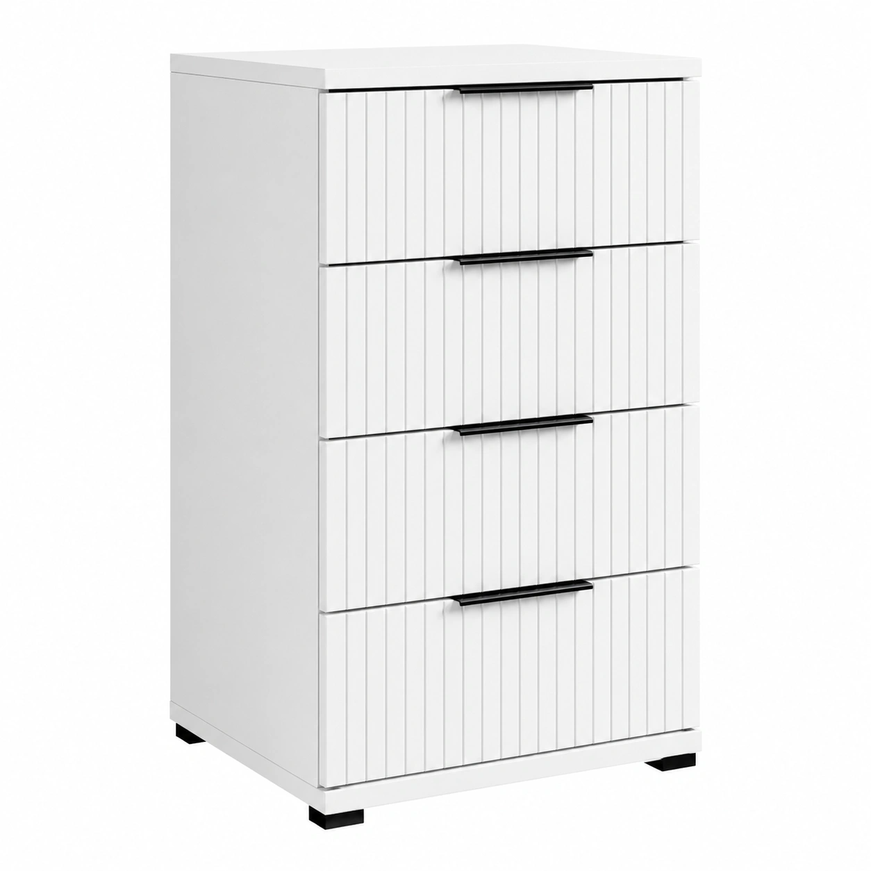 Nachtkonsole Modern Weißs Geriffelte Front 4 Schubladen Kommode 79 cm-furnisupport