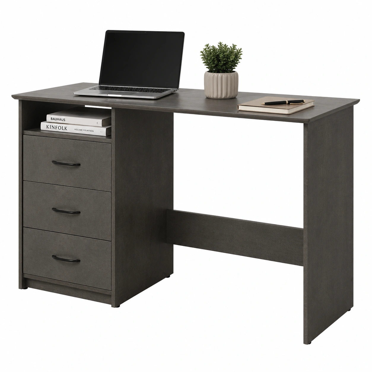 Schreibtisch Modern Holzoptik Weißs 3 Schubladen Stauraum 123x77x50 cm-furnisupport