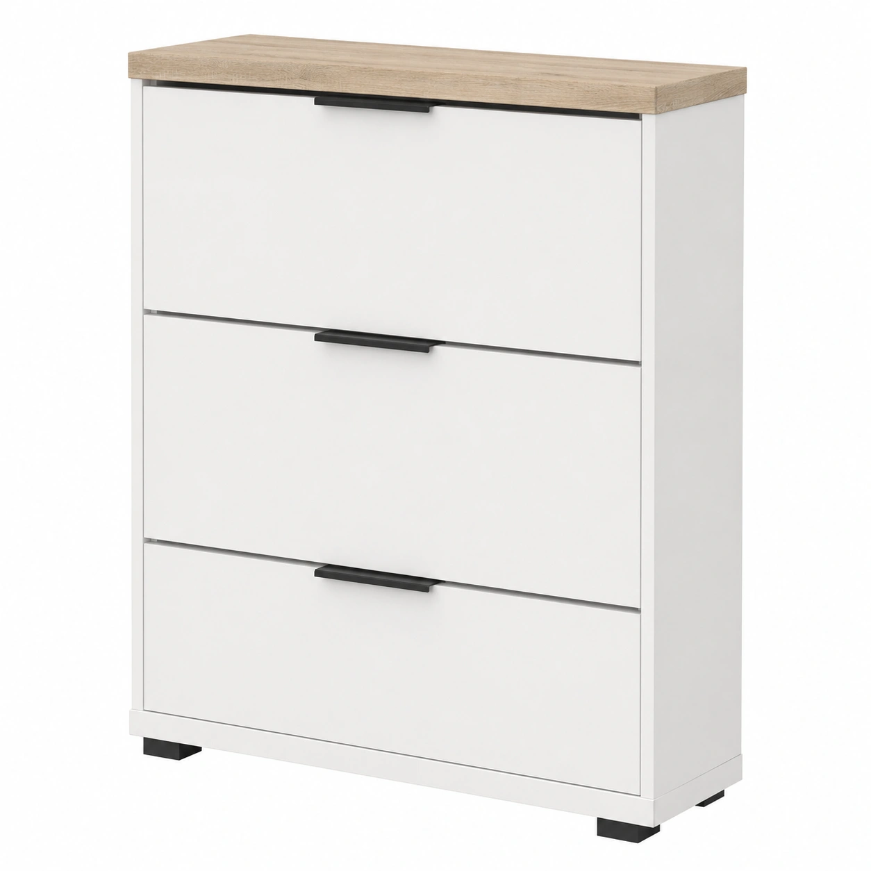 Moderne Nachtkonsole Weißs Holzoptik Natur 3 Schubladen Minimalistisches Design 46x42 cm-furnisupport