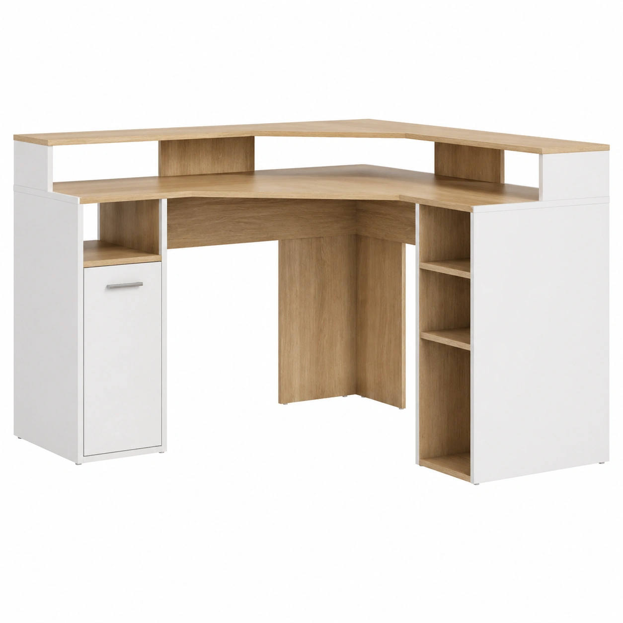 Moderner Eckschreibtisch gross L Form Weißs holzoptik mit stauraum regal funktional buero schreibtisch minimalistisch-furnisupport