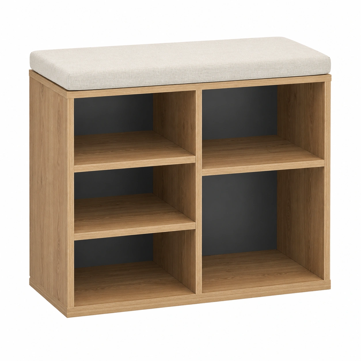 Moderner Schuhschrank mit Sitzkissen und offenen Faechern in Weiß minimalistische Aufbewahrungsbank kompakt und funktional 80x48x30 cm-furnisupport