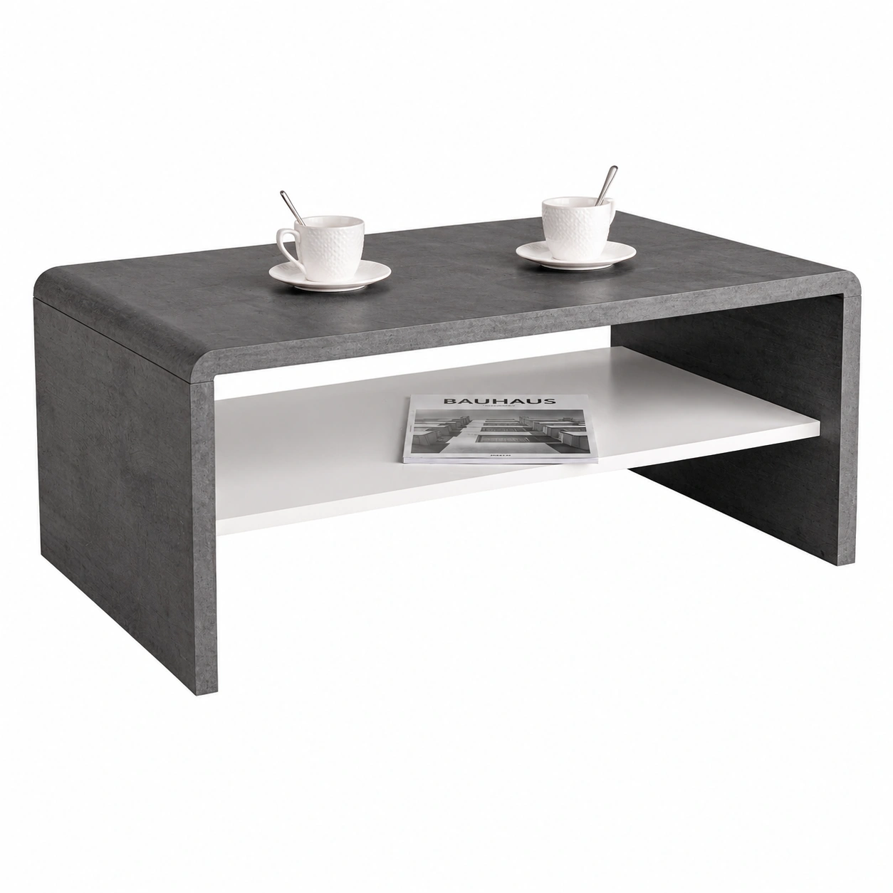 Moderner Couchtisch in dunkler Betonoptik mit offenem Ablagefach 100x59 cm-furnisupport
