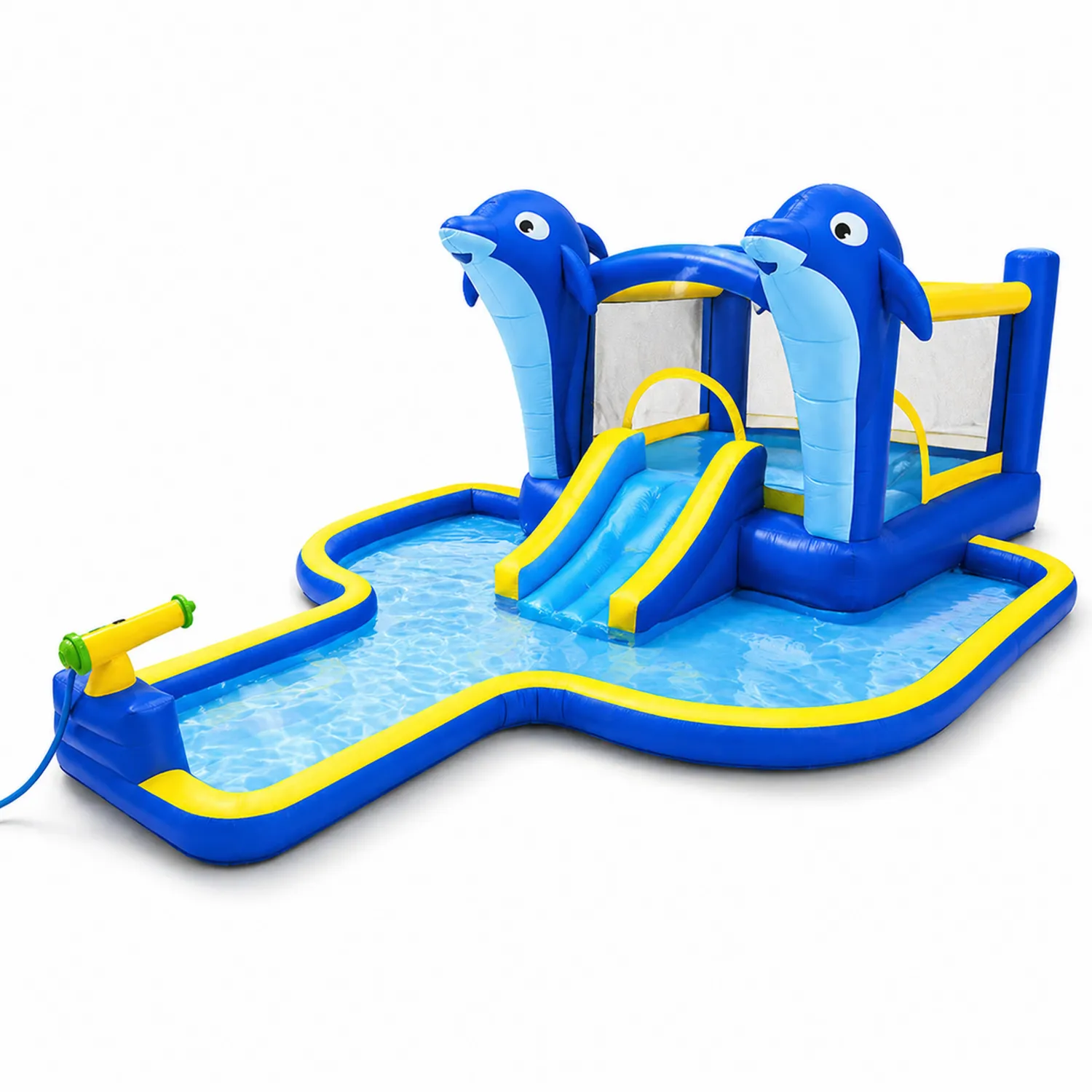 Aufblasbare PVC-Rutsche mit Wasserspiel Blau/Gelb