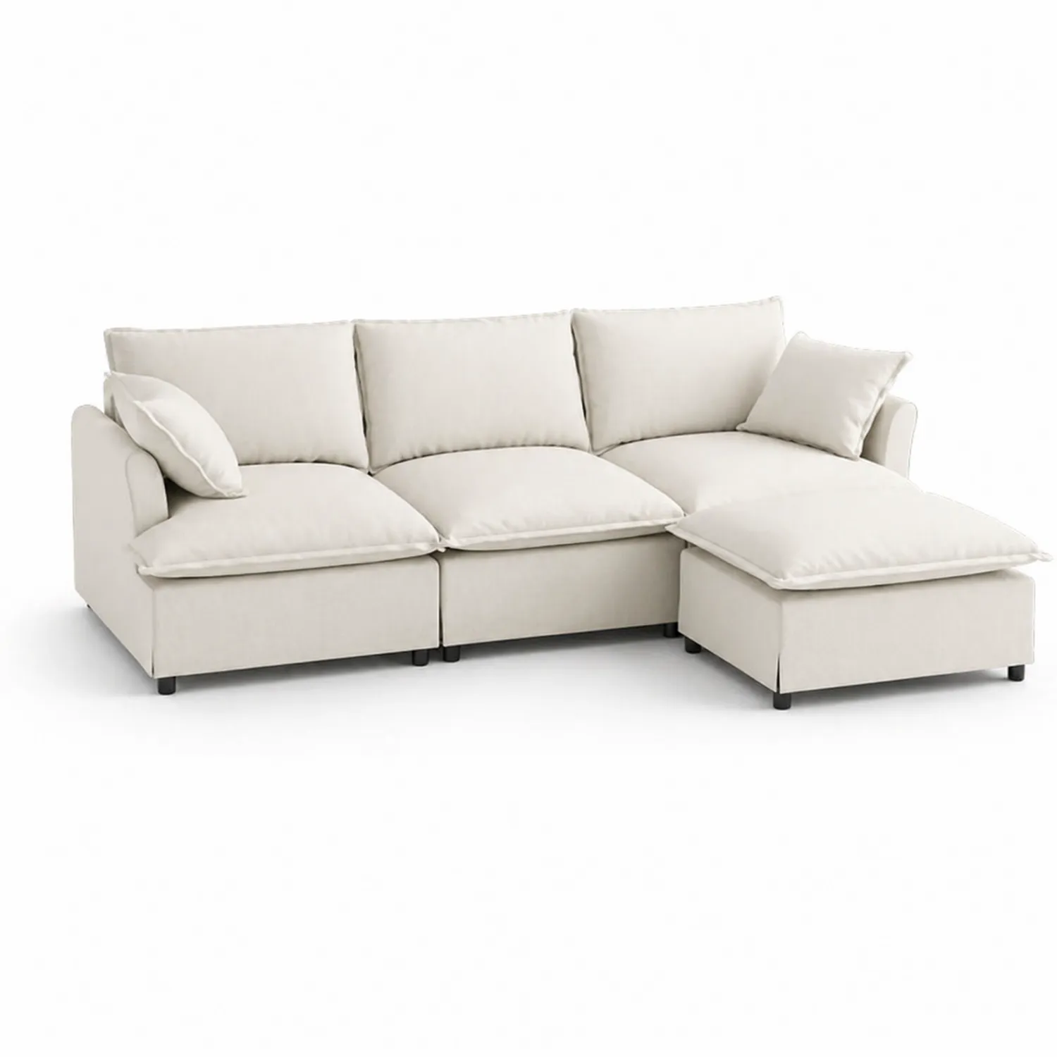 Ecksofa aus Stoff Beige mit Ottomane