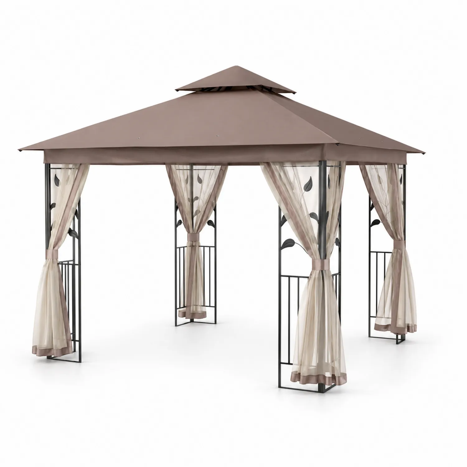 Pavillon mit Stahlrahmen und Polyester Dach Braun