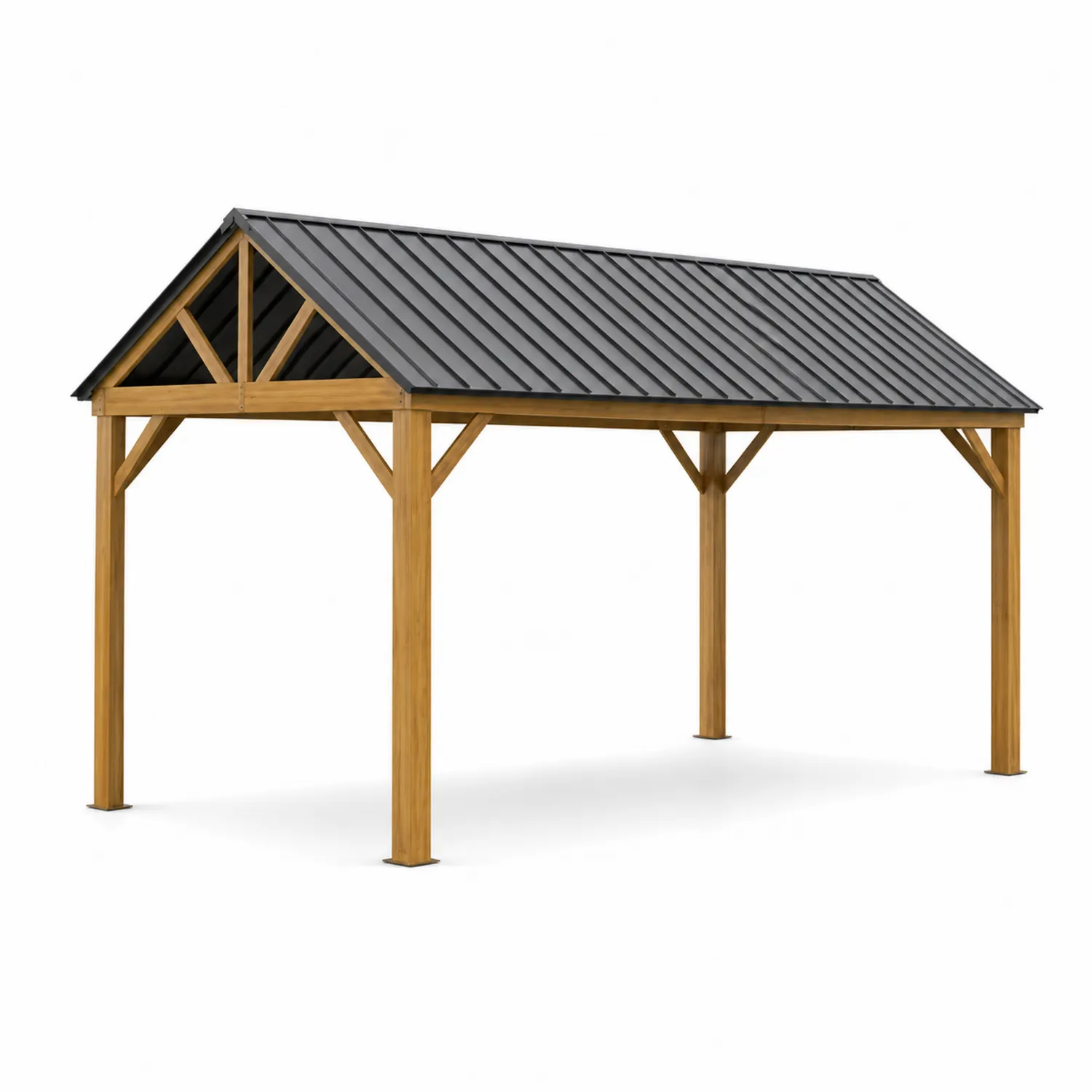 Holzpavillon mit Stahlgiebeldach 300x400 cm Braun/Grau