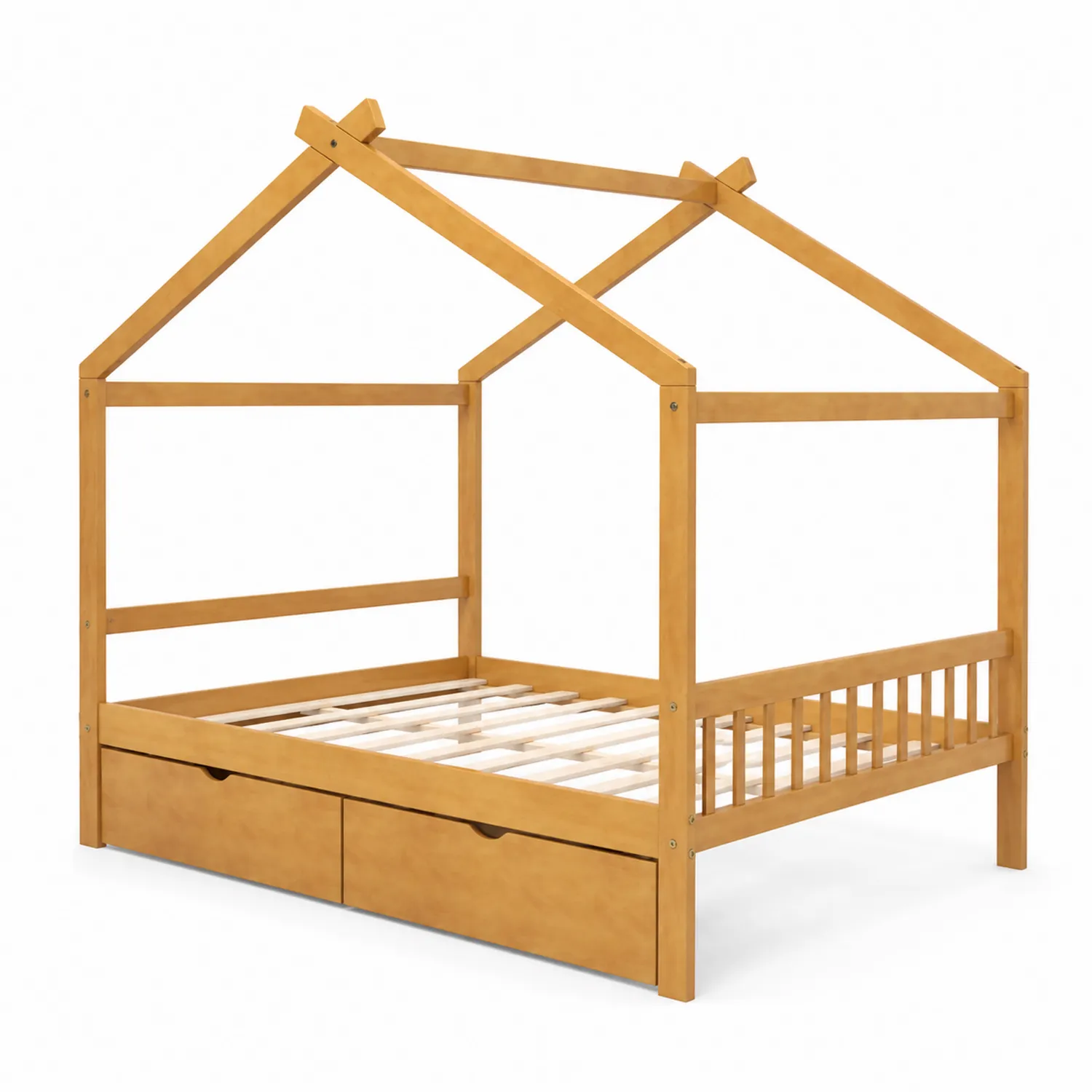 Holzbett in Hausform mit Schubladen 200x90 cm Braun