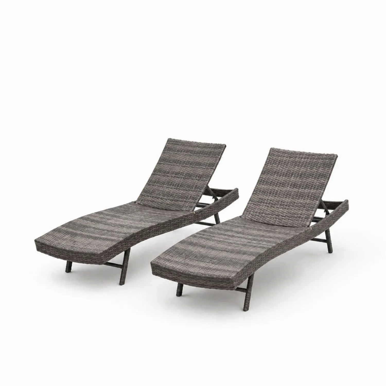 2er Set Sonnenliege Polyrattan Grau 200 cm