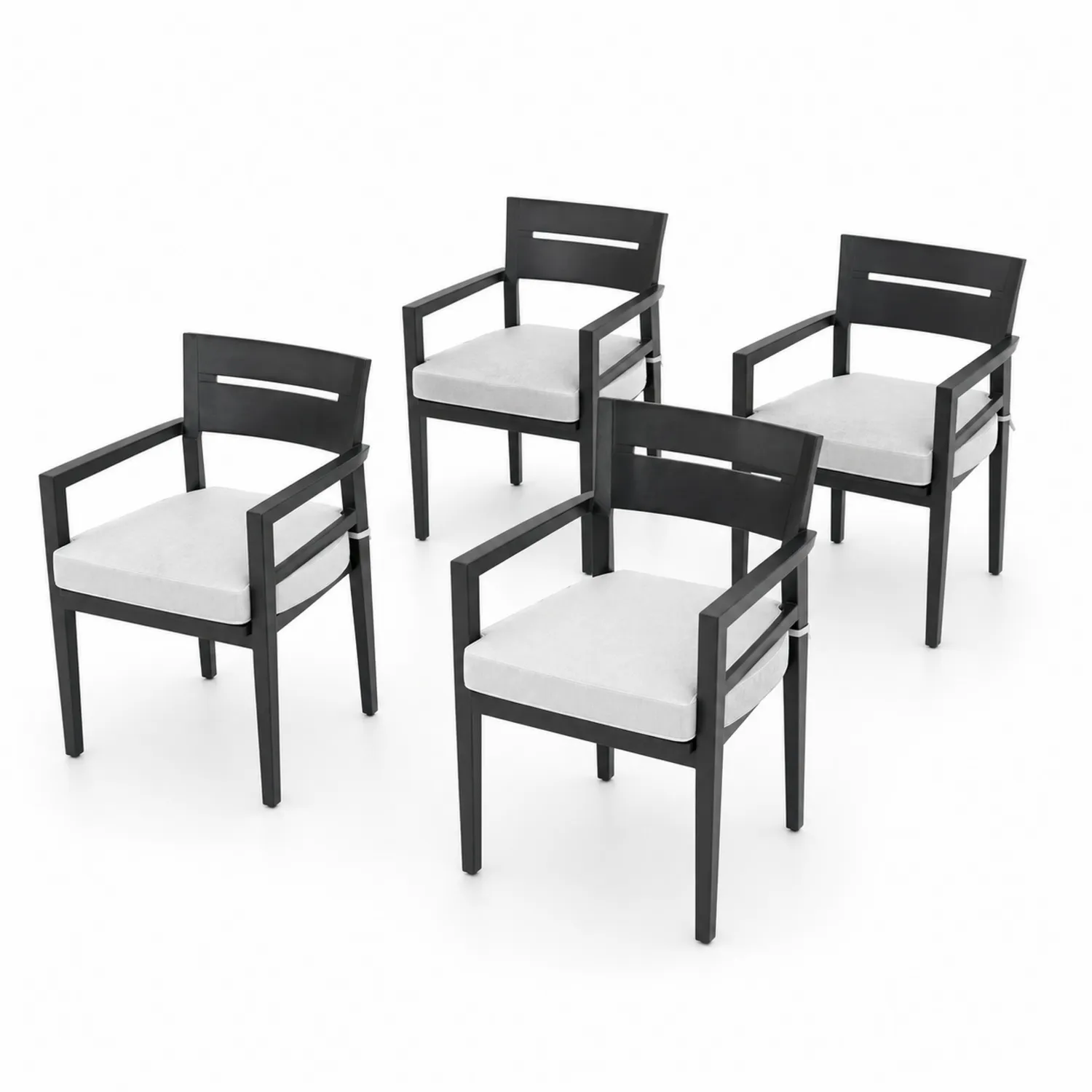 Set von 4 Aluminium-Gartenstühlen mit Polyesterkissen, Schwarz und Weiß