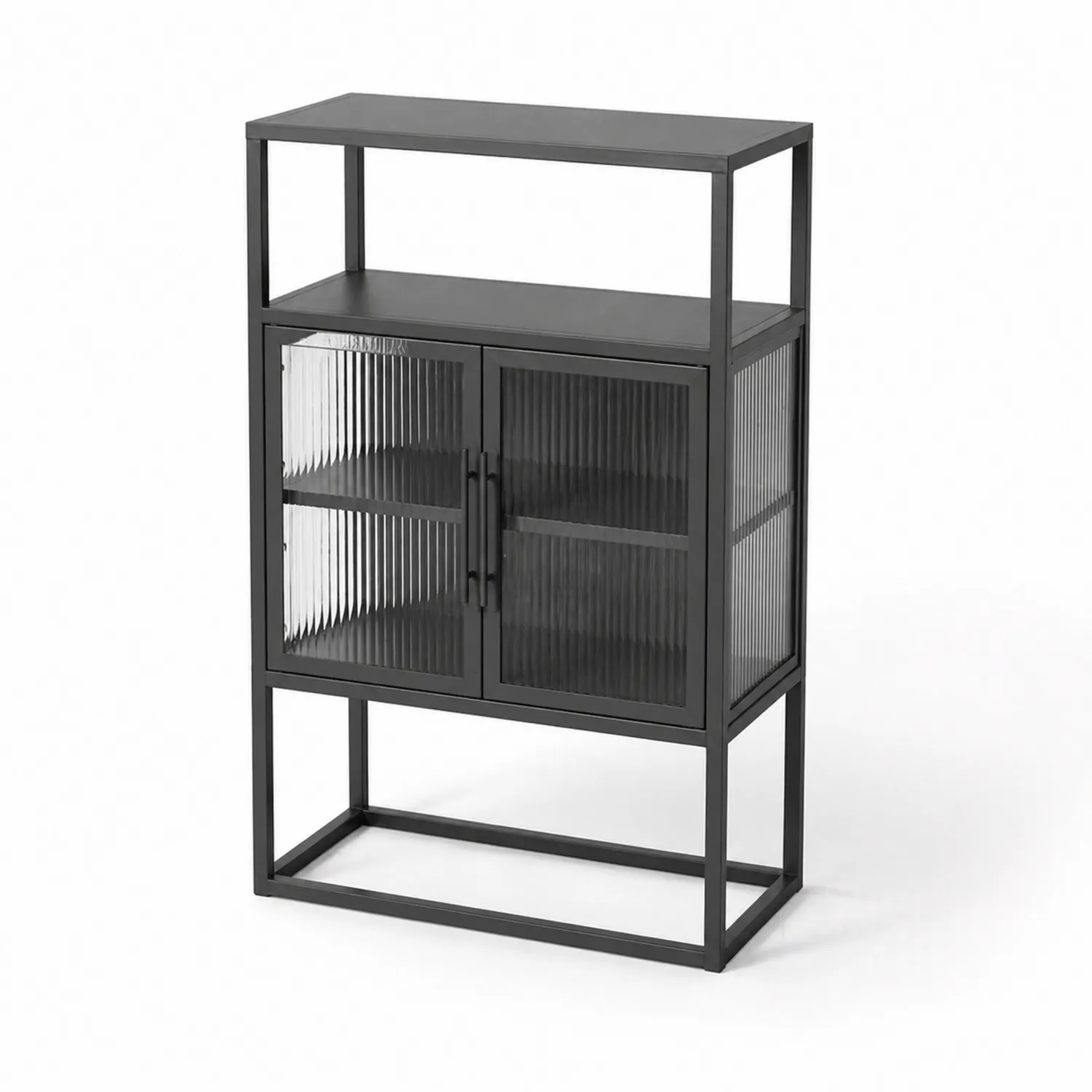 Metallregal mit geriffeltem Glas Schwarz 80x35x120 cm