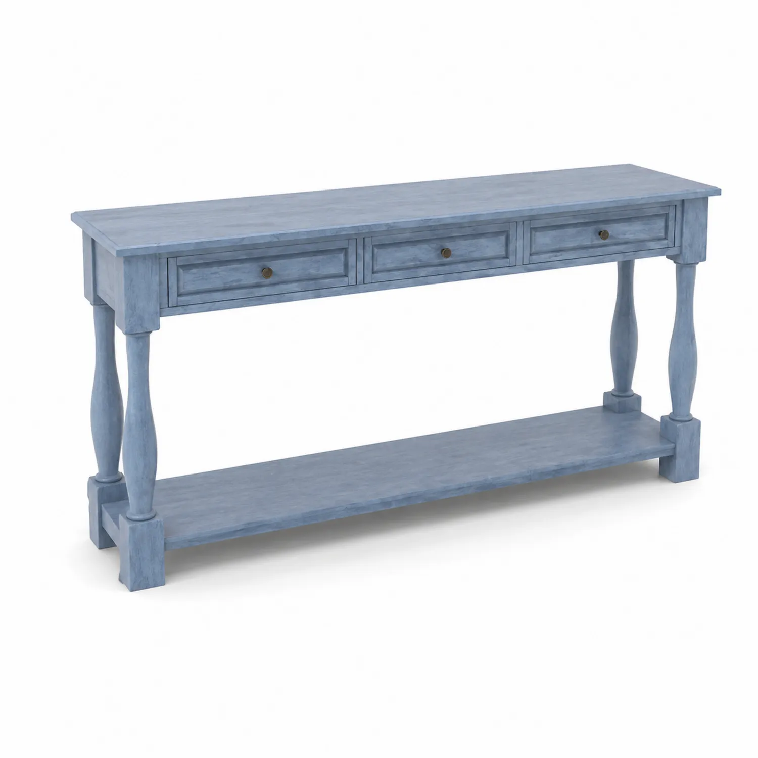 Holzkonsolentisch Blau mit 3 Schubladen 120cm