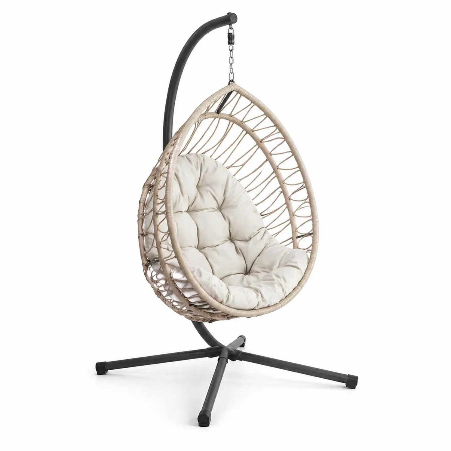 Hängesessel Rattan-Ei Beige mit Stahlrahmen