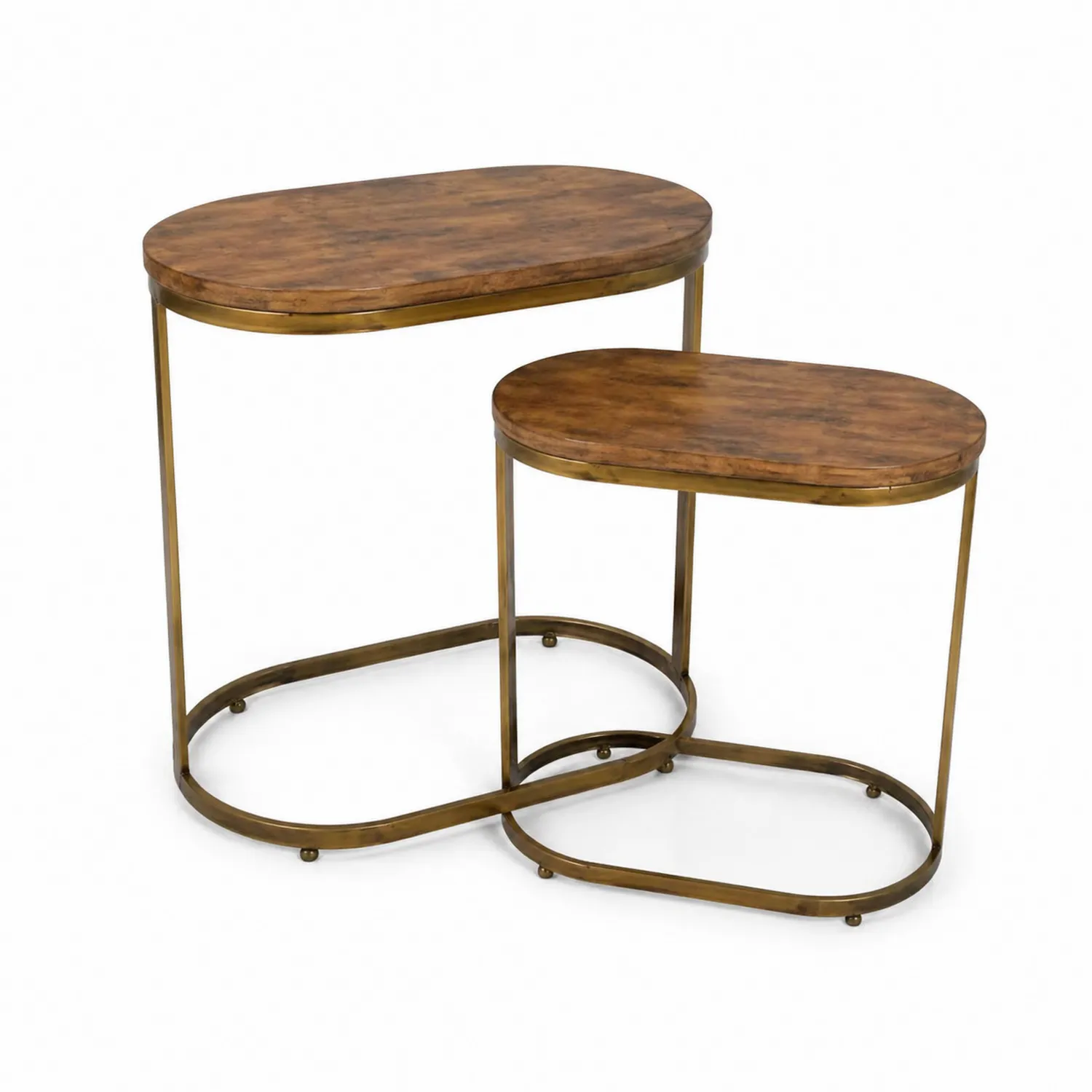 Satztisch-Set aus Holz mit Metallgestell Oval Braun 2-teilig