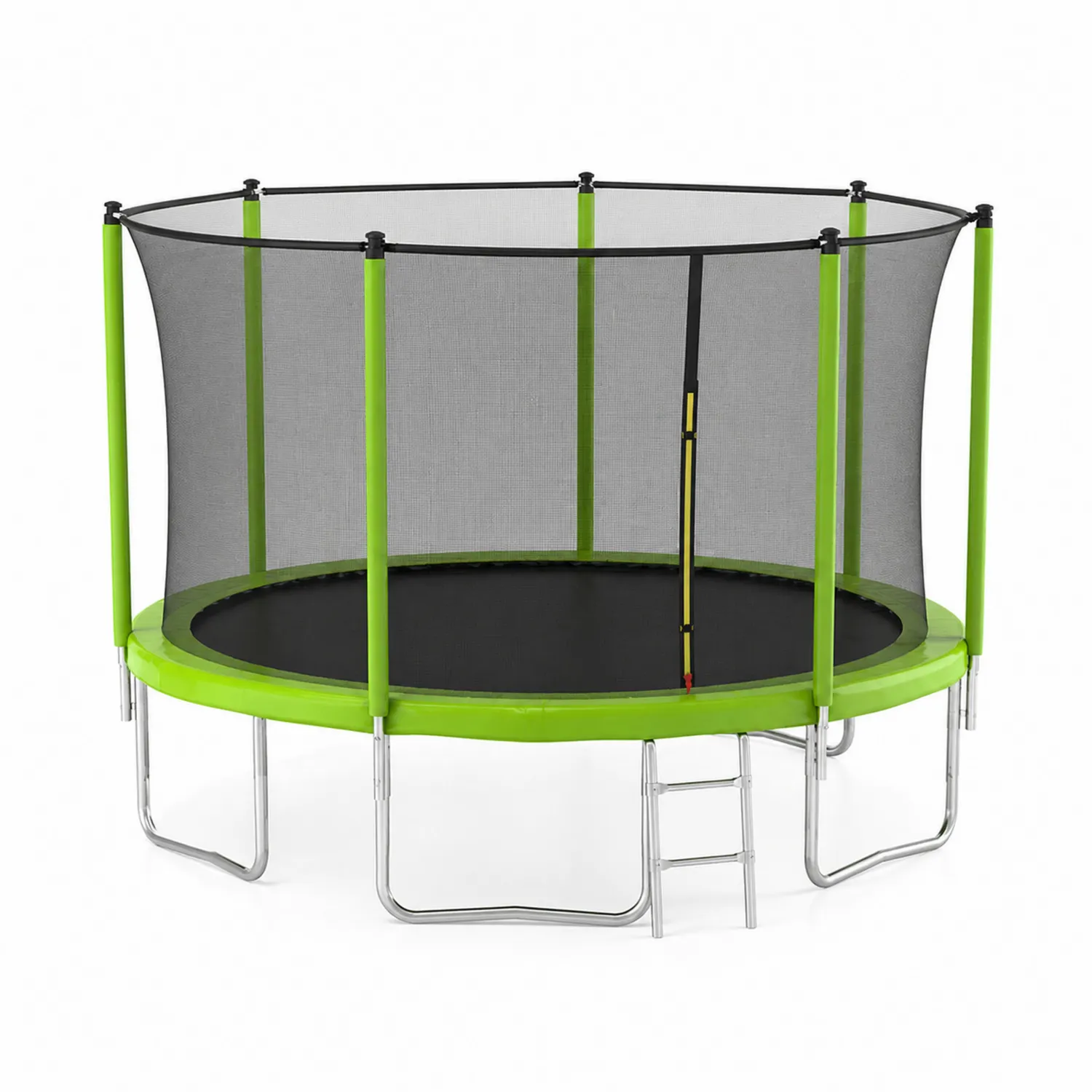 Rundes Trampolin aus verzinktem Stahl mit Netz und Leiter, Grün