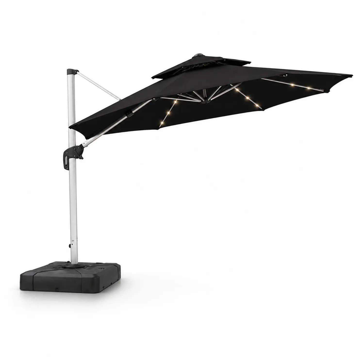 Ampelschirm Aluminium Polyester Schwarz mit LED-Beleuchtung