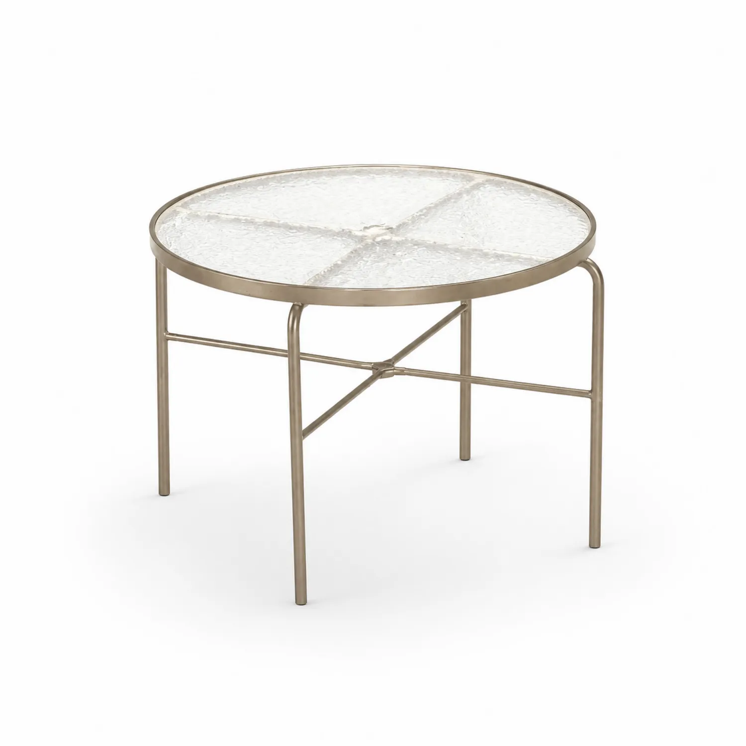 Runder Gartentisch Metall gehärtetes Glas, Durchmesser 70 cm, Silber