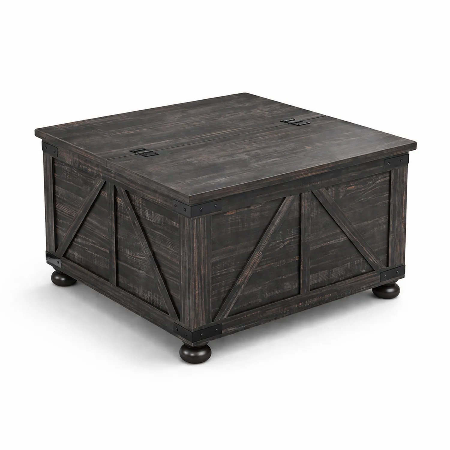 Quadratischer Couchtisch aus dunklem Holz mit Stauraum, 80x80x45 cm