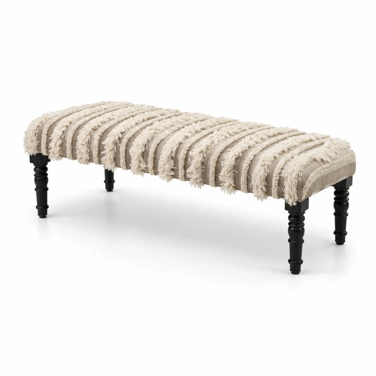 Polsterbank mit Holzfüßen, Bezug aus Polyester, 120 cm Creme