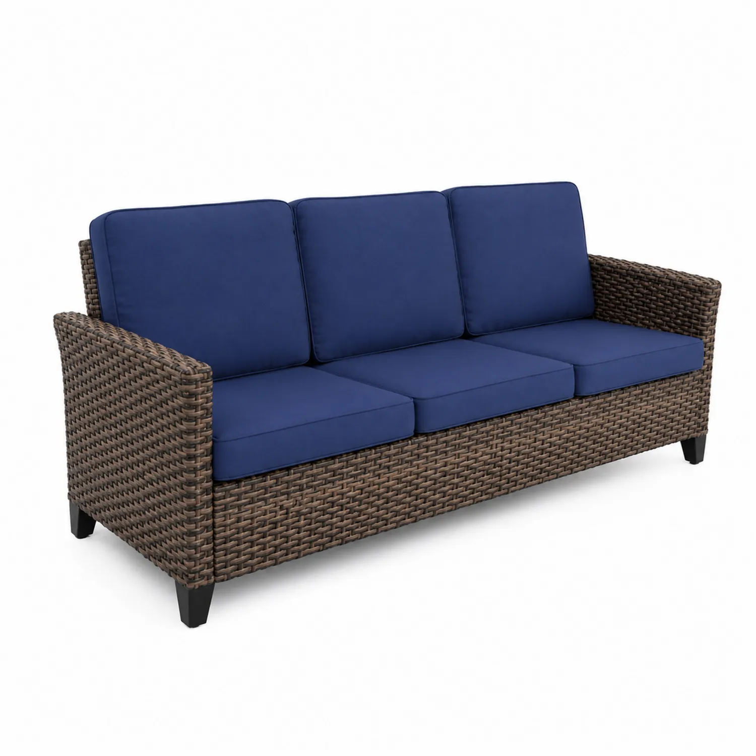 3-Sitzer Gartensofa aus PE-Rattan, Blau