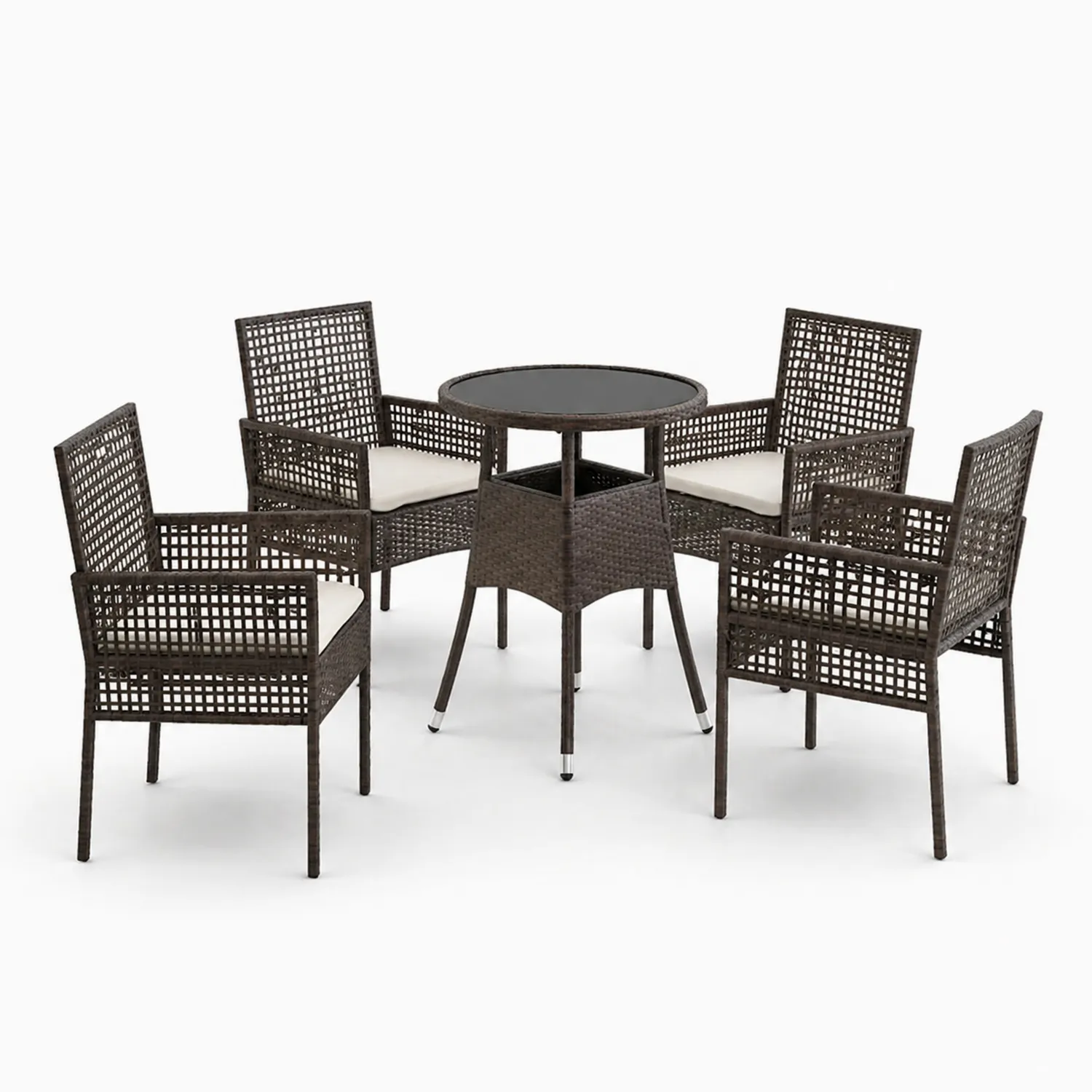 Rattan-Gartenmöbelset mit Glasplatte und Kissen, 5-teilig, Braun