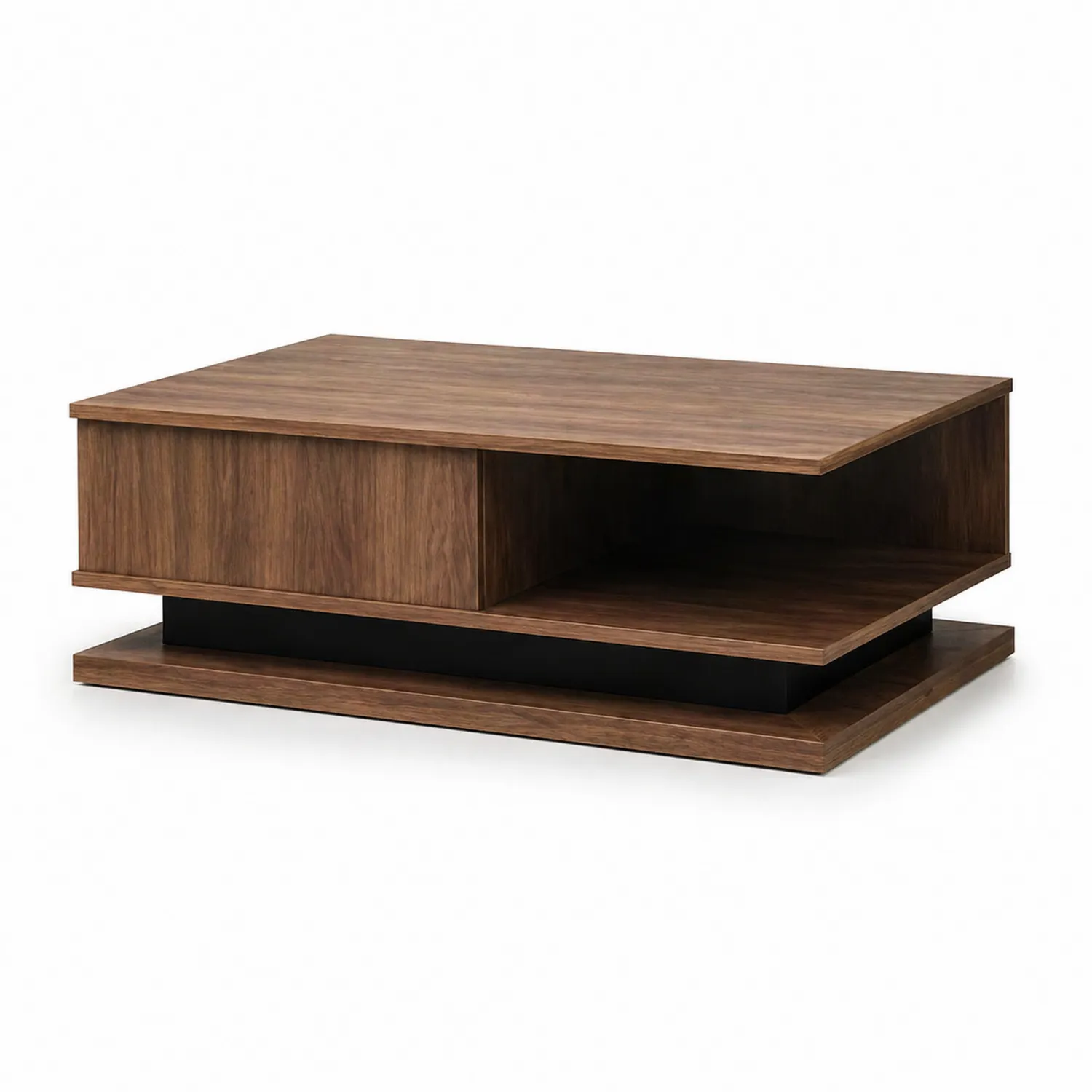 Rechteckiger Couchtisch aus Holzfurnier mit Ablage 110 x 60 x 42 cm Braun
