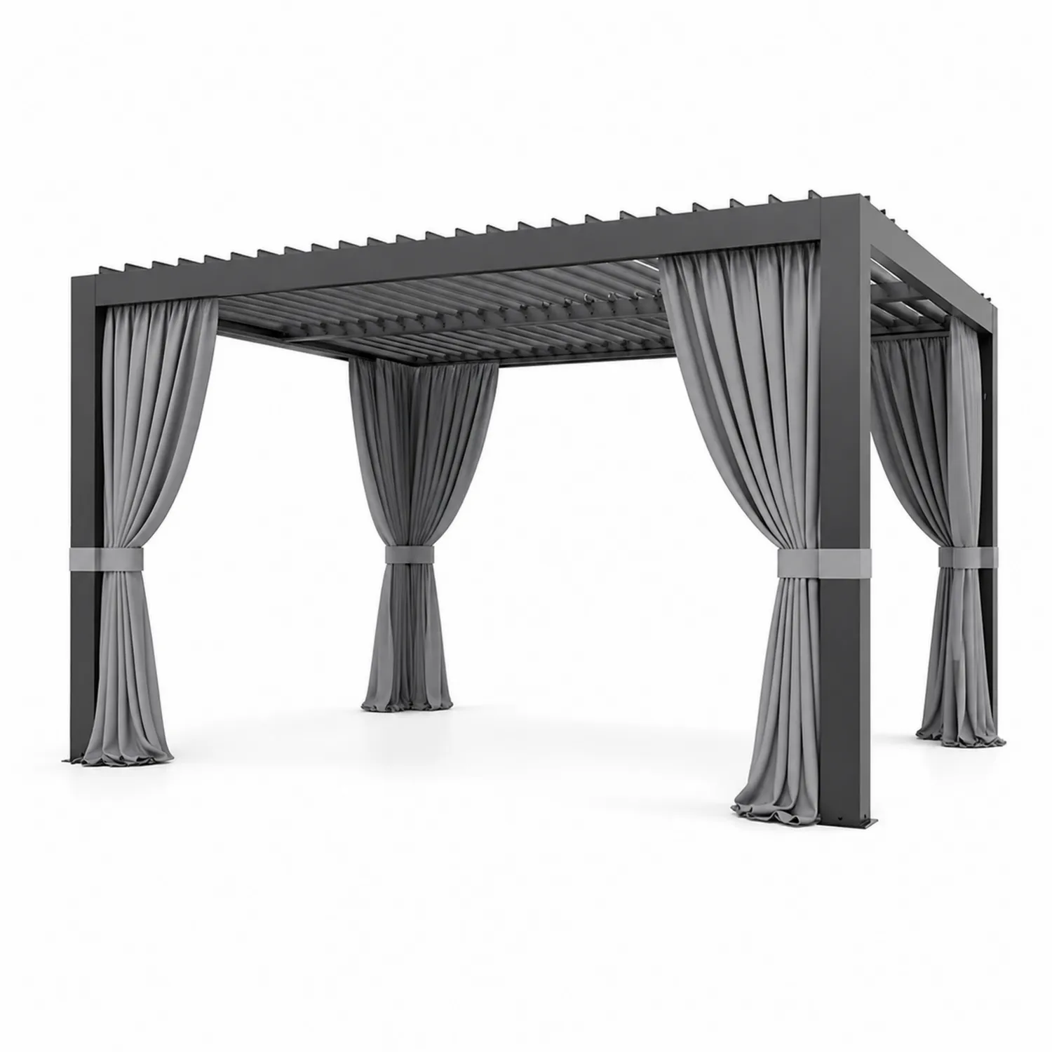 Aluminium Pergola 3m x 4m mit Polyester Vorhängen Grau