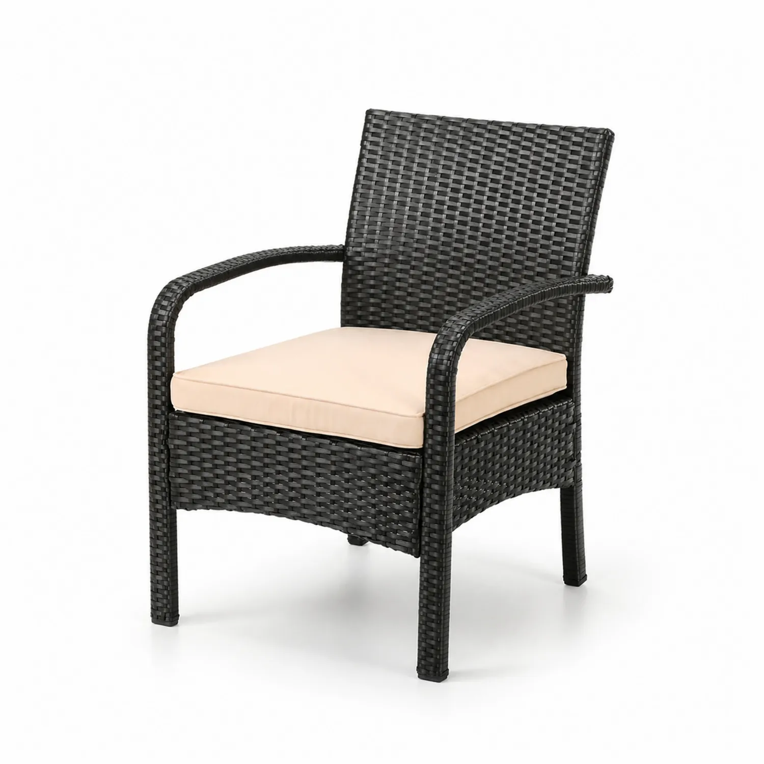 Polyrattan Gartenstuhl mit Polyesterkissen Schwarz/Beige