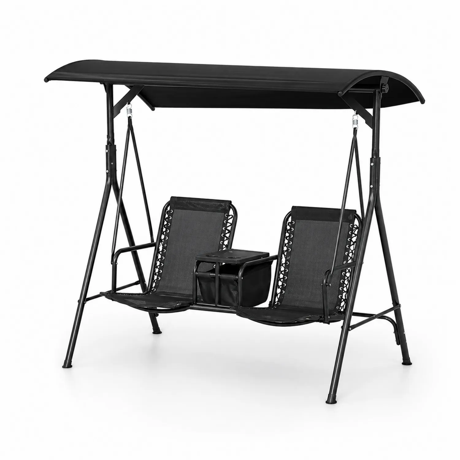 Garten Doppelschaukel aus Stahl mit Verstellbarem Dach, 2-Sitzer, Schwarz