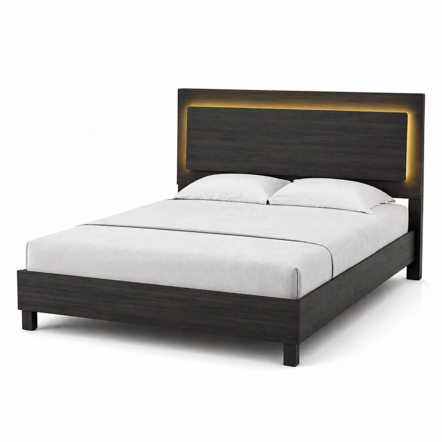 Holzbett mit LED-Beleuchtung 200x160 cm Schwarzes Finish