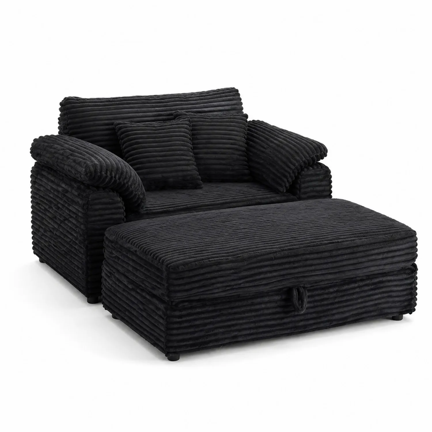 Cordgewebe Sofa Set mit Hocker Schwarz