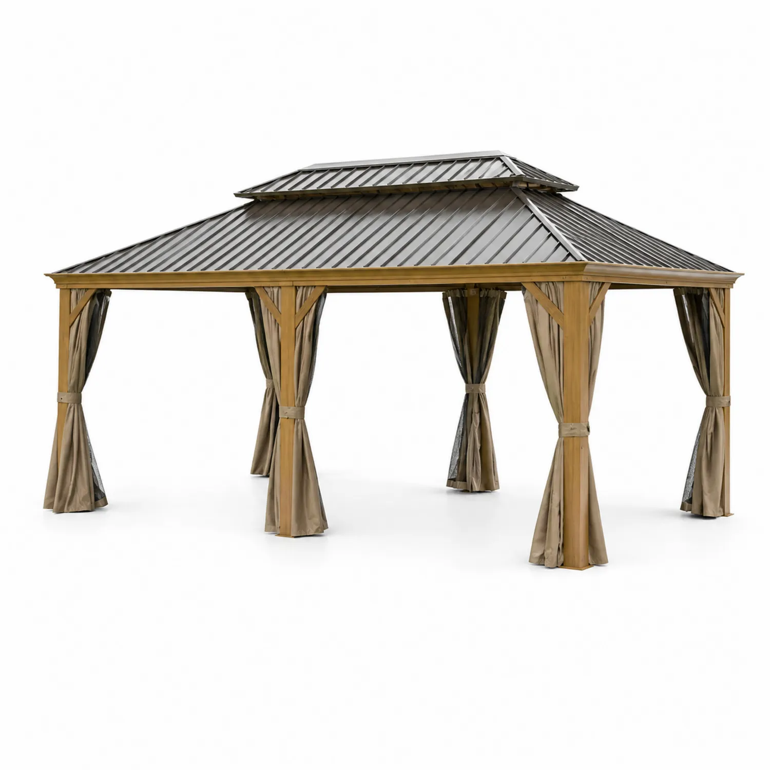 Pavillon mit Aluminiumdach und Polyester Vorhängen, 400x300 cm, Braun