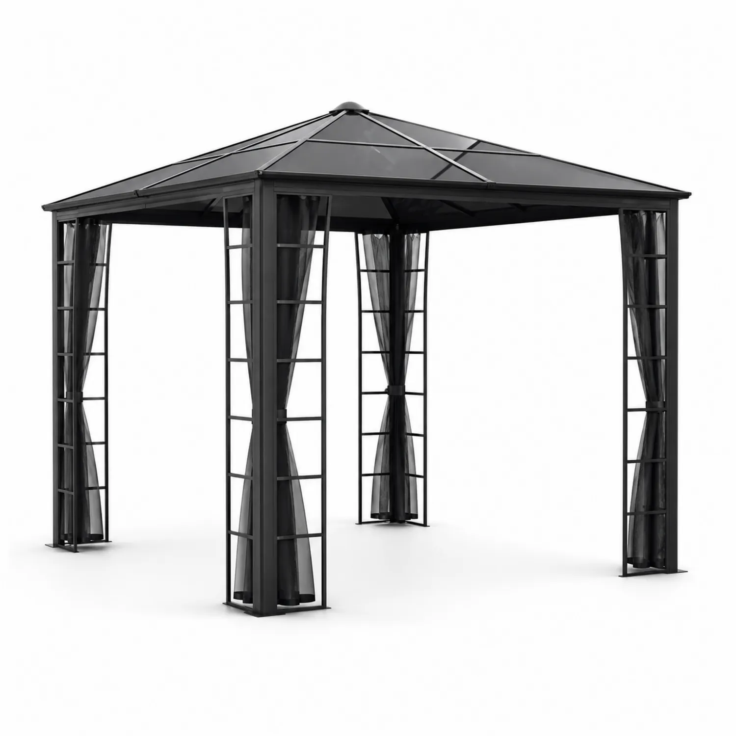 Gartenpavillon Aluminium 3x3 m Schwarz mit Vorhängen