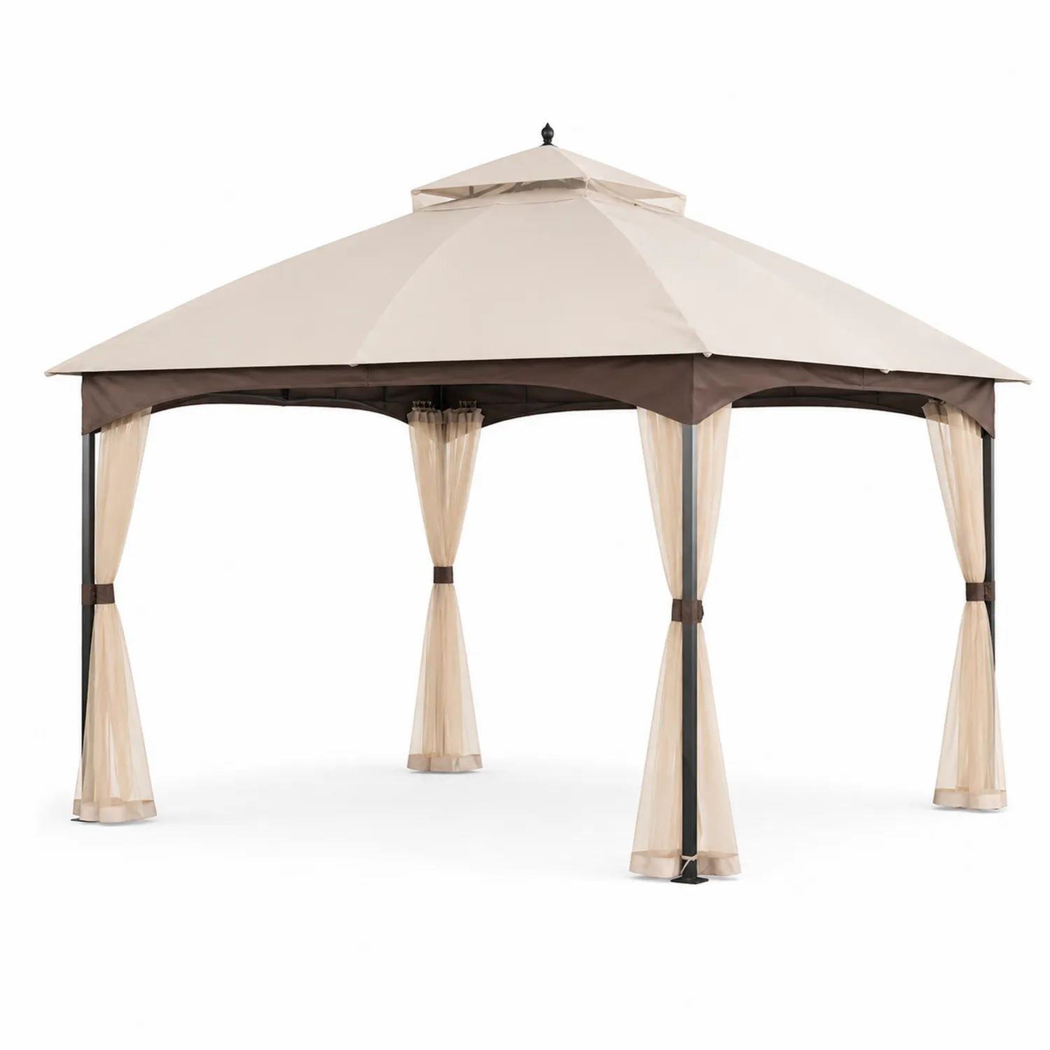 Metallpavillon mit Polyester-Vordach 3x3 m Beige/Braun