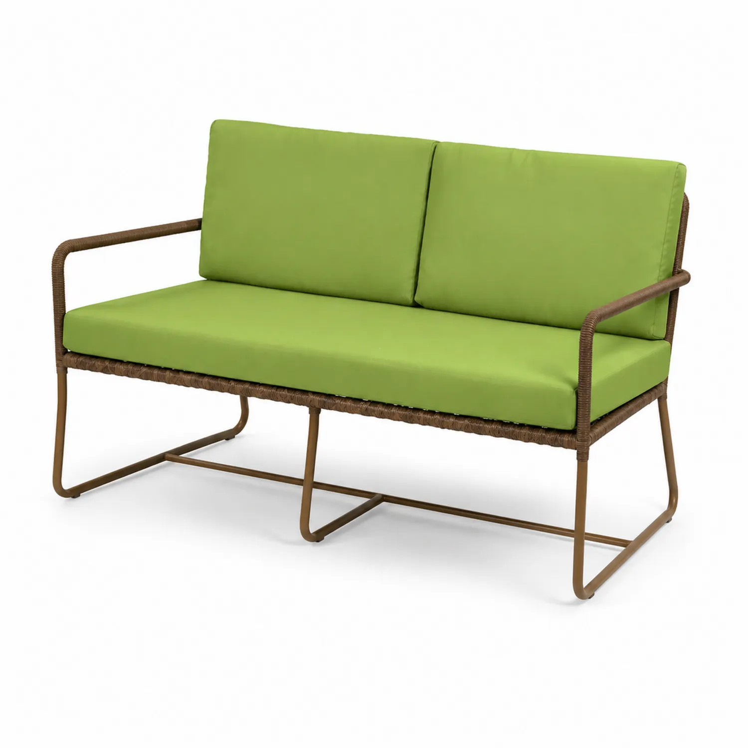 3-Sitzer Sofa aus Metall mit grünen Polyesterkissen
