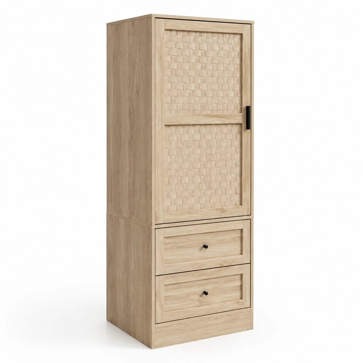 Kleiderschrank aus Holz mit Schiebetür und zwei Schubladen