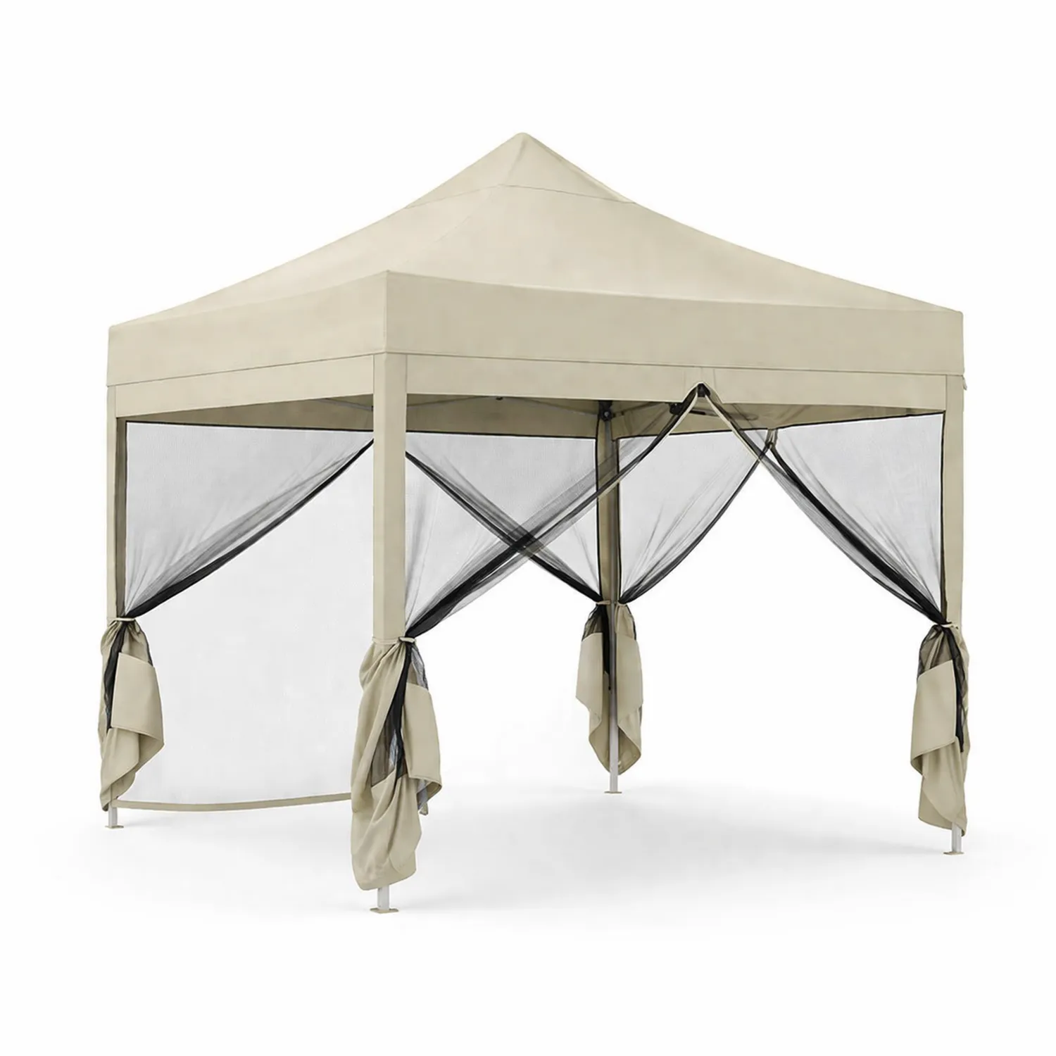 Pavillon aus Polyester mit Netz-Seitenwänden Beige 3x3m