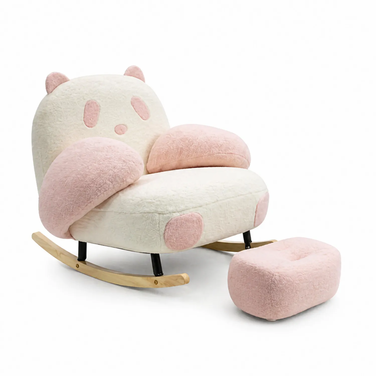 Kinder Schaukelstuhl mit Hocker aus Plüsch Beige/Rosa