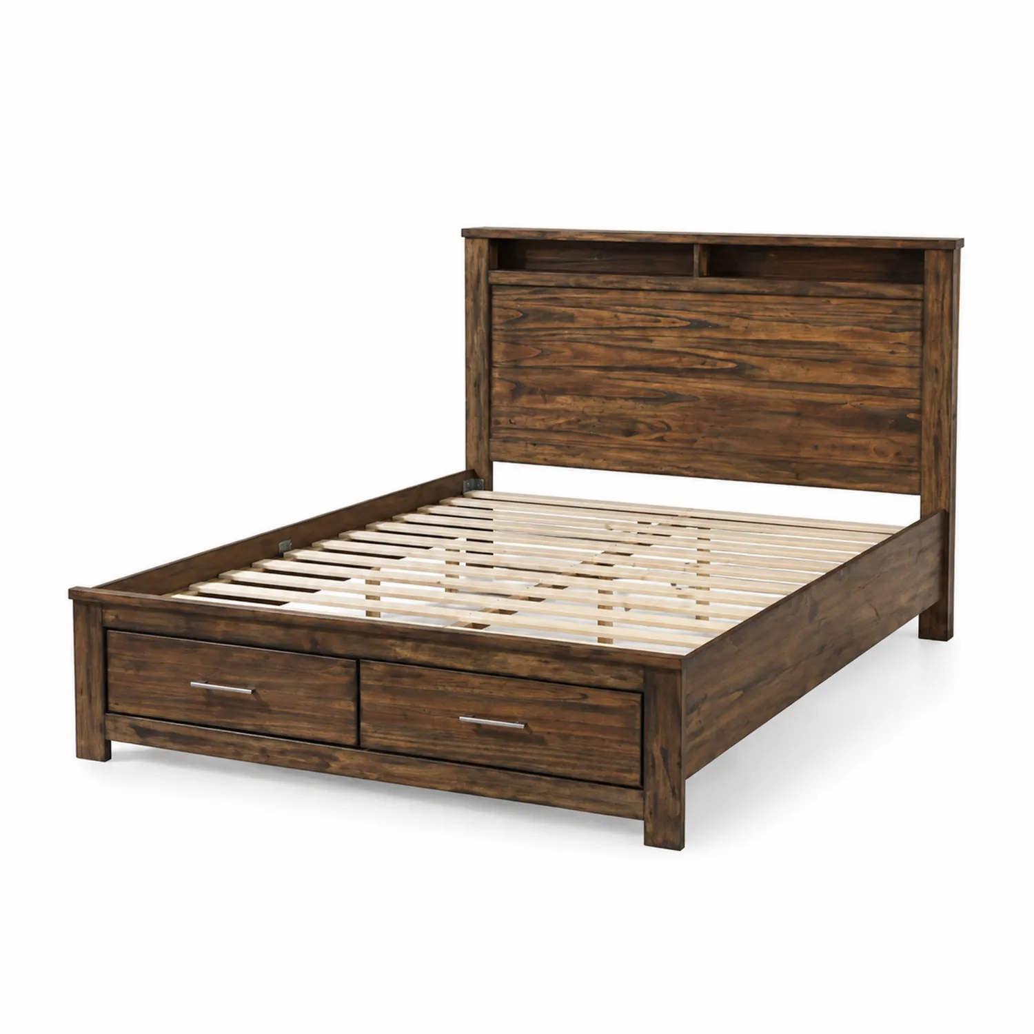 Massivholzbett mit Schubladen und Regal Kopfteil 200x160 cm Braun