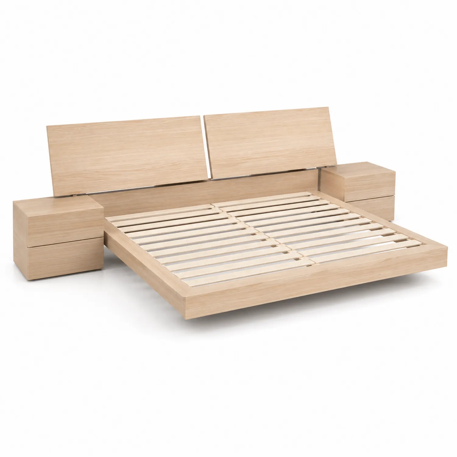 Doppelbett aus Eichenholz mit Nachttischen