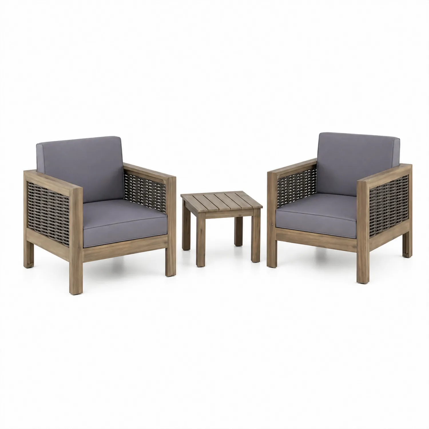 Garten-Loungesessel-Set aus Holz mit Polyestergemisch Kissen Grau