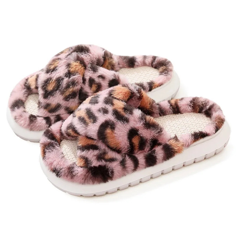 2024 New Fashion Cross Cotton Linen Slippers Women Autumn Home Thick Platform Flat Slides Floor Mute Slippers Comfort Flip Flops