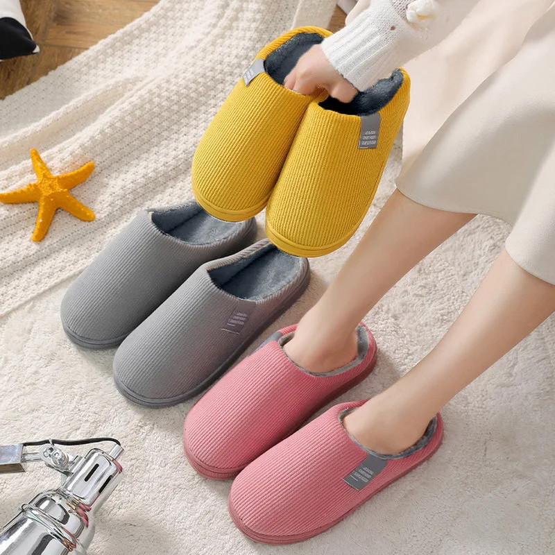Winter Warm Plush Indoor Slippers Women Fashion Home Slipper Shoes Silent Slides For Bedroom Flat Floor Shoes Couple Slippers