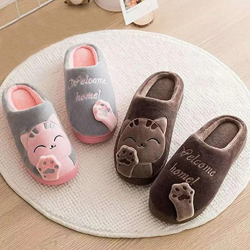 Winter Warm Plush Indoor Slippers Women Fashion Home Slipper Shoes Silent Slides For Bedroom Flat Floor Shoes Couple Slippers