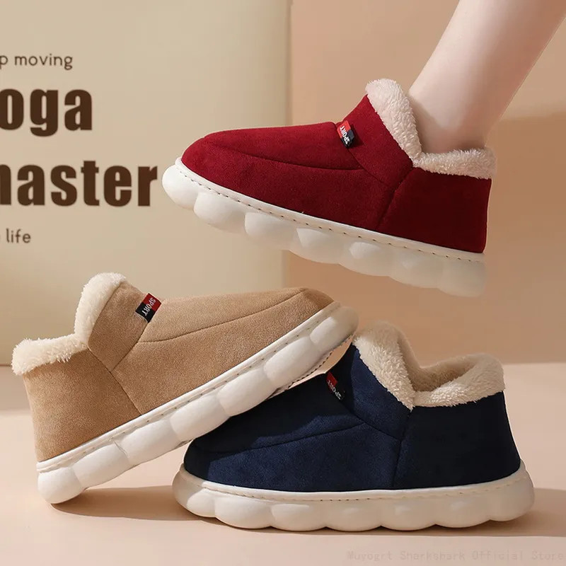 2024 Women Winter Boots Slippers Thickening Plush Warm Snow Boot Couple Thick Heels Cotton Shoes Plus Size Platform Slides Botas