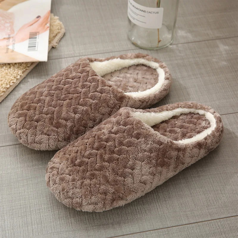 Home Slippers Winter Warm Shoes Women Indoor Soft Mule Flip Flops Silent Couple Plush Footwear Non-Slip Cotton Floor Slipper