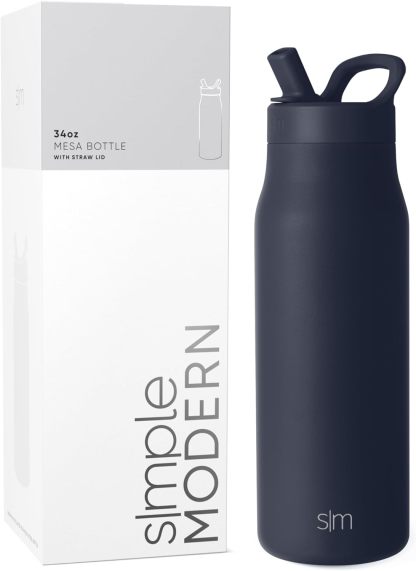 Simkhjgple Modern Water Bottle with Straw lid | Insulated Stainless Steel Thermos | Reusable Travel Water Bottles for Gym & Sports | Leak Proof & BPA Free | Mesa Collection | 34oz, Sea Glass Sage