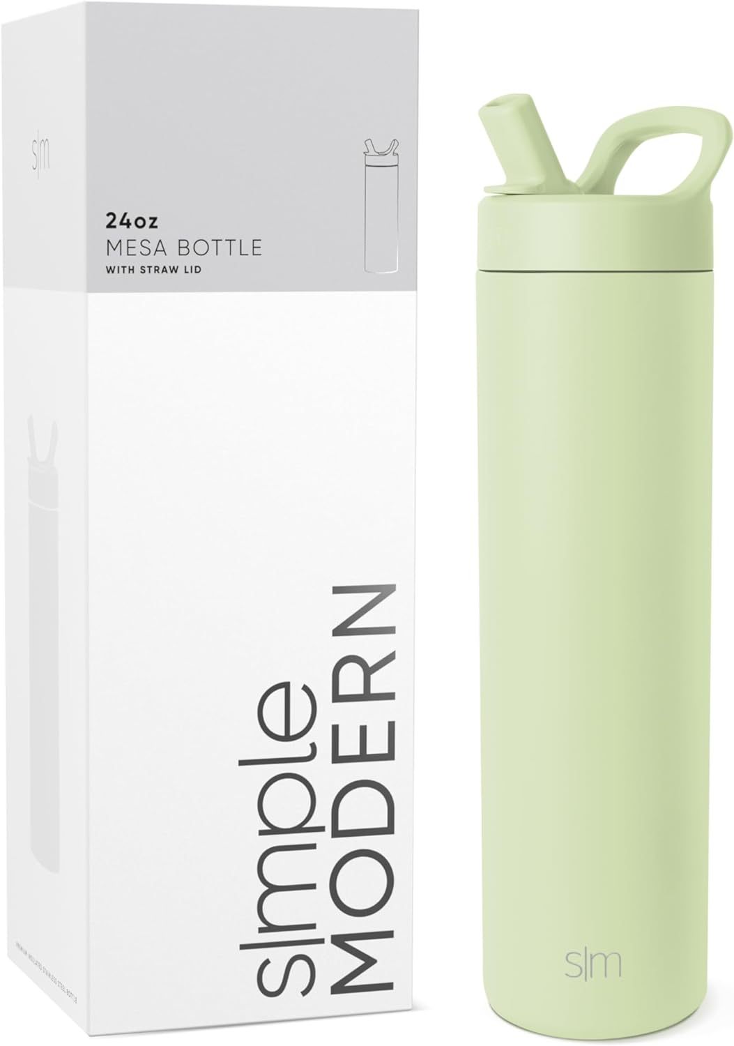 Simkhjgple Modern Water Bottle with Straw lid | Insulated Stainless Steel Thermos | Reusable Travel Water Bottles for Gym & Sports | Leak Proof & BPA Free | Mesa Collection | 34oz, Sea Glass Sage