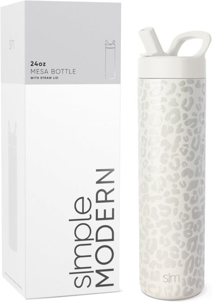 Simkhjgple Modern Water Bottle with Straw lid | Insulated Stainless Steel Thermos | Reusable Travel Water Bottles for Gym & Sports | Leak Proof & BPA Free | Mesa Collection | 34oz, Sea Glass Sage